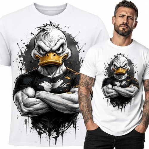 Koszulka męska z muskularnym kaczorem - komiksowy motyw grunge