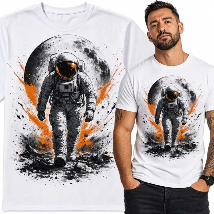 Koszulka męska z astronautą na Księżycu - kosmiczna ilustracja