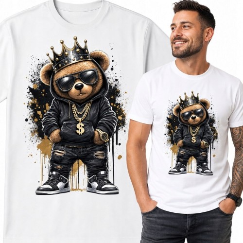 Koszulka męska z królewskim misiem - czarno-złoty streetwear