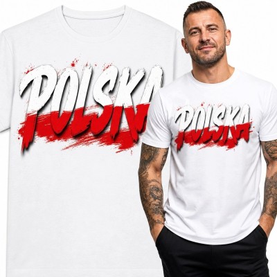 Koszulka męska z patriotycznym napisem „Polska” - biało-czerwony wzór grunge