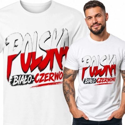 Koszulka męska „Polska” - biało-czerwone litery w ekspresyjnym stylu pędzla