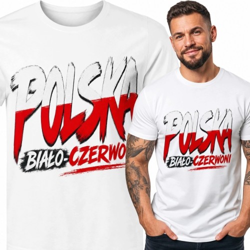 Koszulka męska „Polska” - biało-czerwone litery w ekspresyjnym stylu pędzla