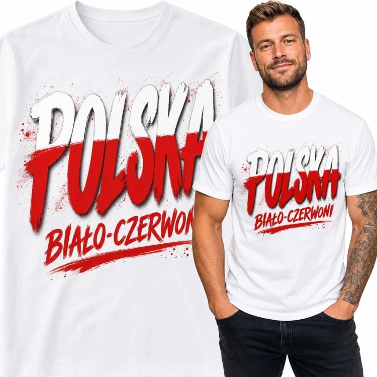 Koszulka męska z napisem „Polska” i „Biało-czerwoni” - patriotyczny wzór