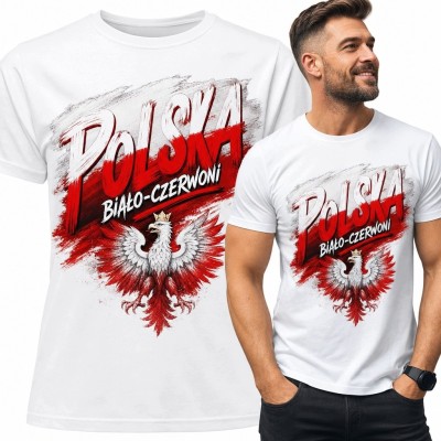 Koszulka męska kibicowska z orłem - „Polska - Biało-czerwoni”