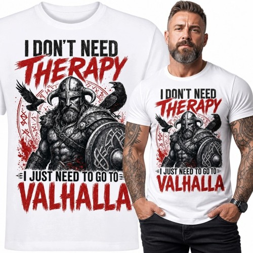 Koszulka męska z wikingiem „I don't need therapy I just need to go to Valhalla” - nordycki wzór