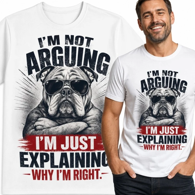 Koszulka męska z buldogiem „I'm not arguing I'm just explaining why I'm right” - humorystyczny wzór