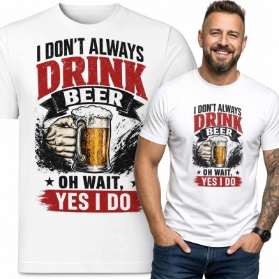 Koszulka męska z kuflem piwa i napisem „I Don't Always Drink Beer - Oh Wait, Yes I Do” - wzór retro