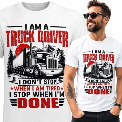 Koszulka męska z amerykańską ciężarówką „I Am a Truck Driver” - dla truckera