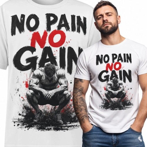 Koszulka męska na siłownię „No Pain No Gain” - sportowiec w stylu grunge