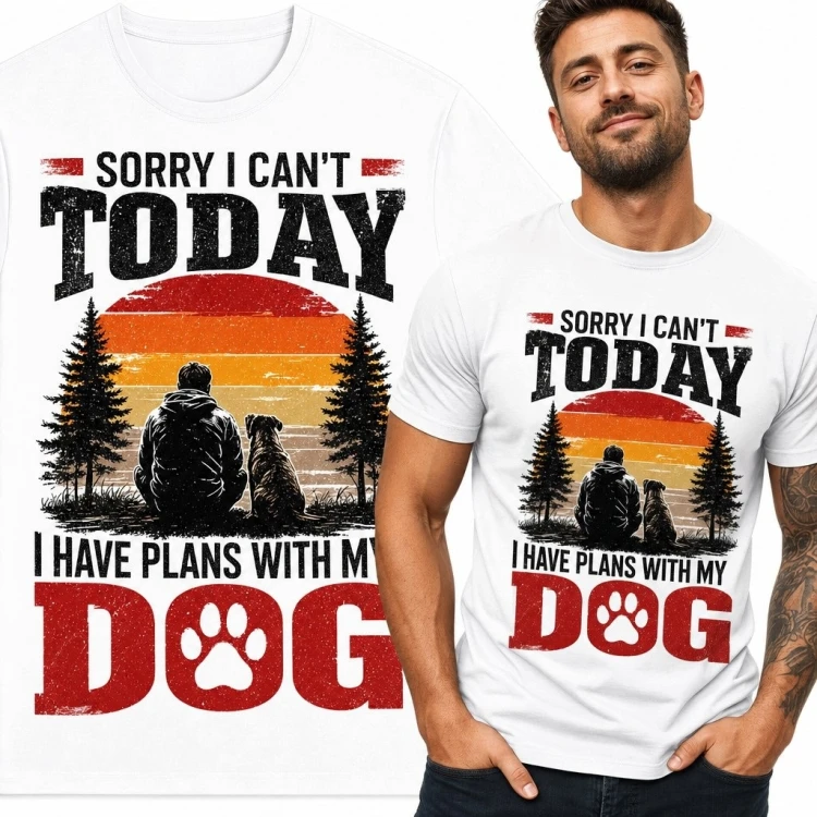 Koszulka męska dla właściciela psa „Sorry I can't today I have plans with my dog” - retro