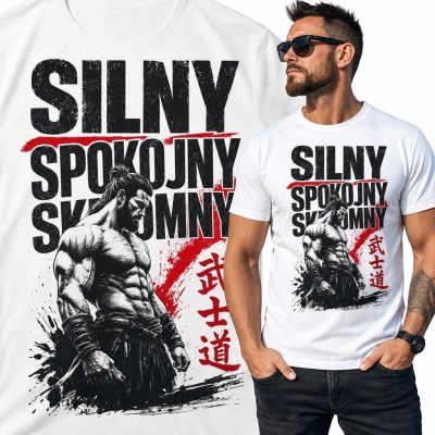 Koszulka męska z samurajem „Silny spokojny skromny” - motyw wojownika