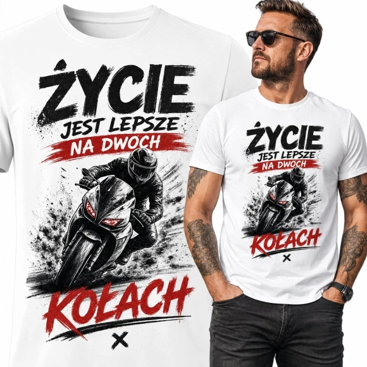 Koszulka męska dla motocyklisty „Życie jest lepsze na dwóch kołach” - sportowy motocykl
