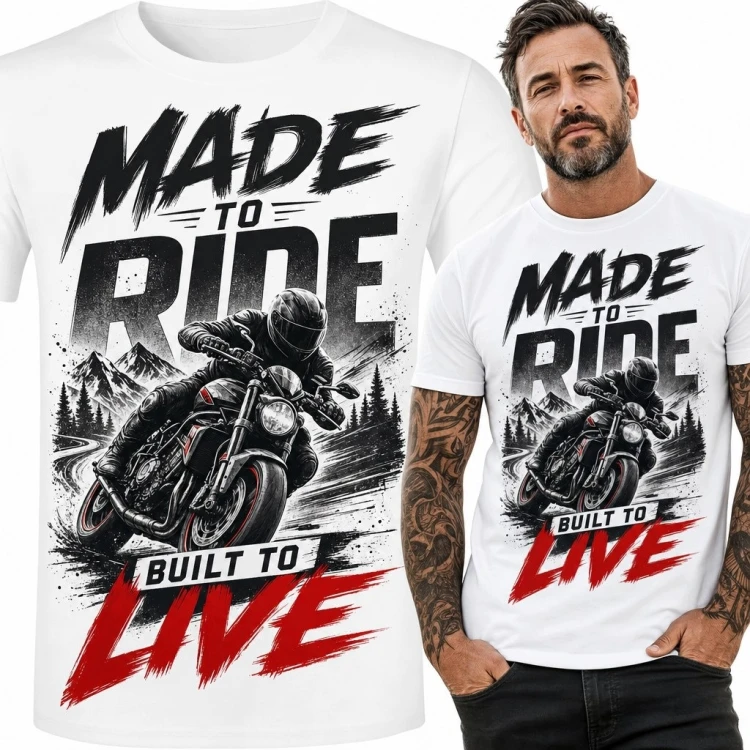 Koszulka męska z motocyklistą „Made to Ride” - motocyklowy nadruk