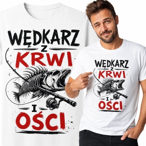 Koszulka męska dla wędkarza „Wędkarz z krwi i ości” - motyw ryby i wędki