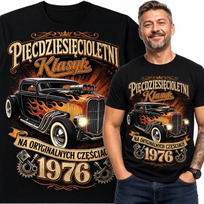 Koszulka męska na 50 urodziny - hot rod „Pięćdziesięcioletni klasyk”