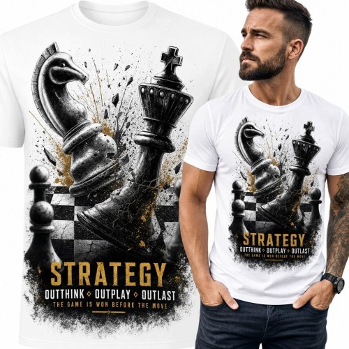 Koszulka męska szachowa ze skoczkiem i królem „Strategy” - dla miłośnika strategii