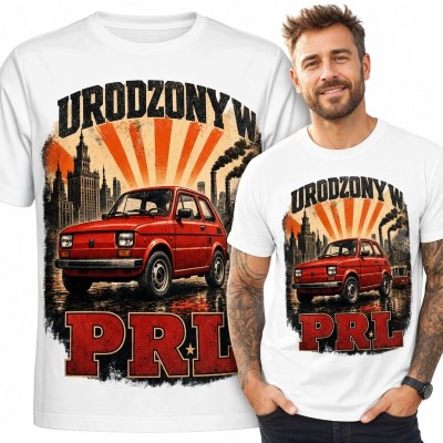 Koszulka męska z Maluchem „Urodzony w PRL” - retro motoryzacja