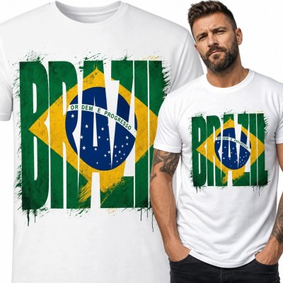 Koszulka męska z flagą Brazylii „Brazil” - nadruk grunge