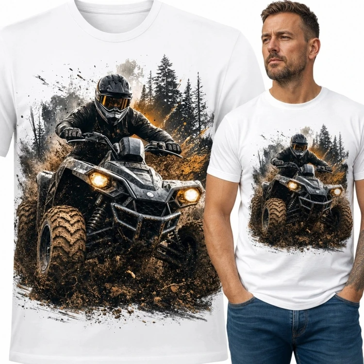 Koszulka męska z quadem w błocie - motyw off-road