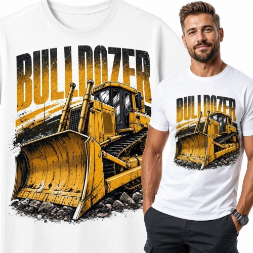 Koszulka męska ze spychaczem i napisem „Bulldozer” - industrialny wzór