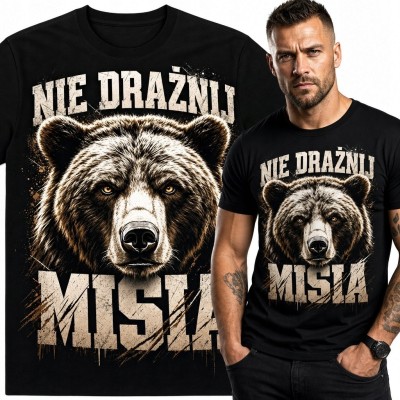 Koszulka męska z niedźwiedziem „Nie drażnij misia” - mocny wzór