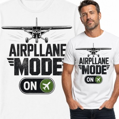 Koszulka męska z samolotem „Airplane Mode On” - lotniczy nadruk