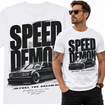 Koszulka męska z klasycznym sedanem „Speed Demon” - motoryzacyjny nadruk