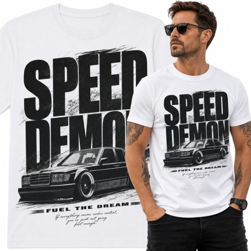 Koszulka męska z klasycznym sedanem „Speed Demon” - motoryzacyjny nadruk