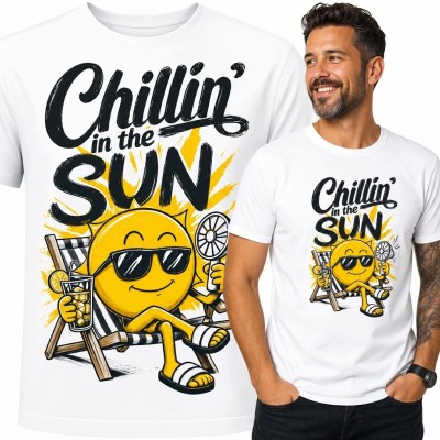 Koszulka męska z wakacyjnym słońcem „Chillin’ in the SUN” - humorystyczny nadruk