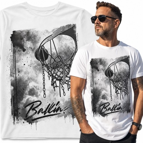 Koszulka męska z koszem do koszykówki „Ballin’” - streetwearowy motyw