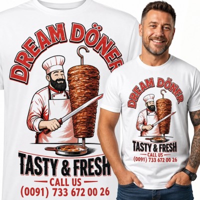 Koszulka męska z kucharzem i dönerem „Dream Döner”