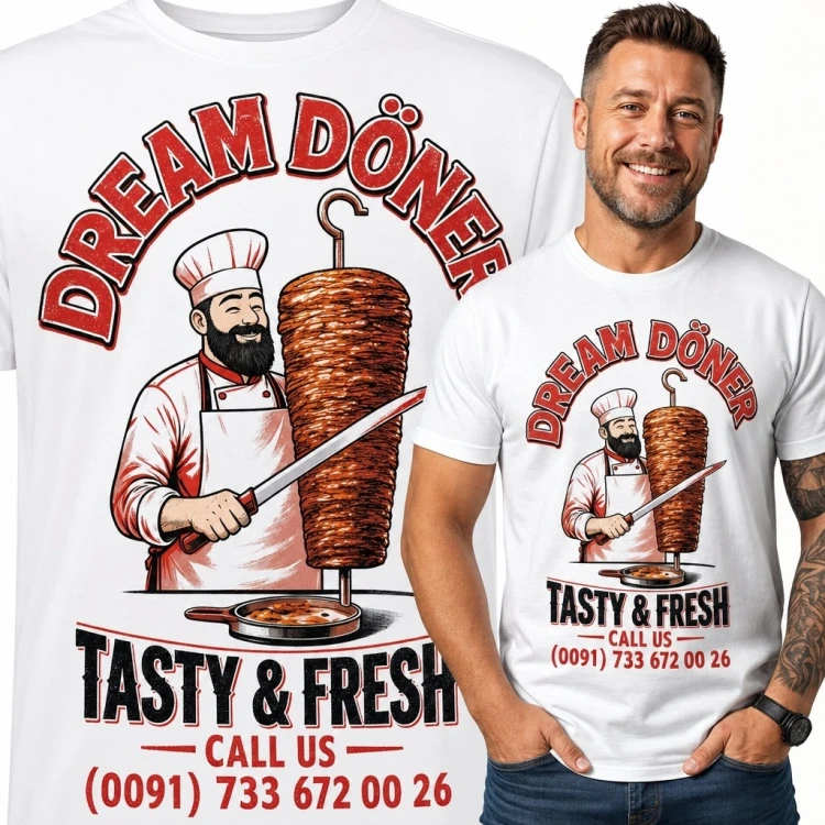Koszulka męska z kucharzem i dönerem „Dream Döner”