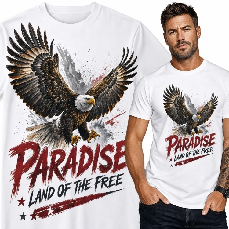 Koszulka męska z bielikiem i napisem „Paradise” - motyw USA