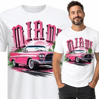 Koszulka męska z kabrioletem retro „Miami” - amerykańska motoryzacja