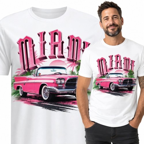 Koszulka męska z kabrioletem retro „Miami” - amerykańska motoryzacja