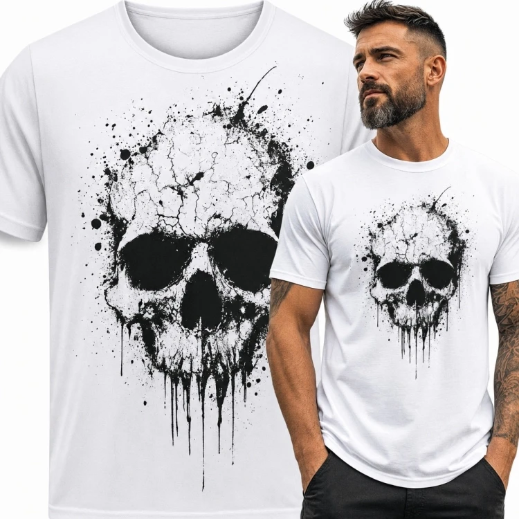 Koszulka męska z czarną czaszką w stylu grunge - mroczny wzór