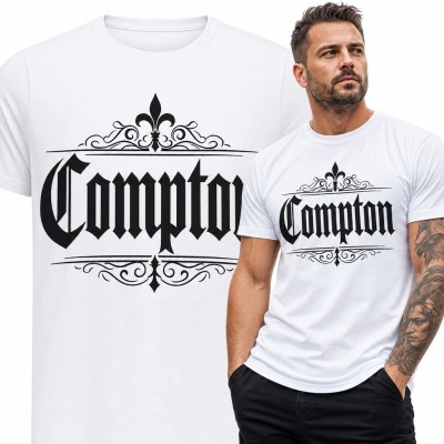 Koszulka męska z gotyckim napisem „Compton” - miejski streetwear