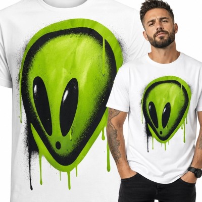 Koszulka męska z neonowym kosmitą - alien graffiti