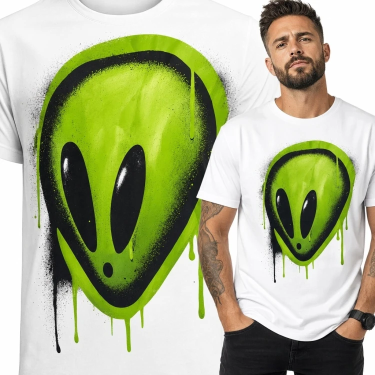 Koszulka męska z neonowym kosmitą - alien graffiti