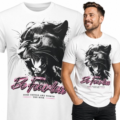 Koszulka męska z czarną panterą „Be Fearless” - motyw odwagi