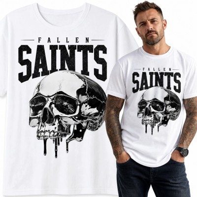 Koszulka męska z pękniętą czaszką „Fallen Saints” - mroczny wzór grunge