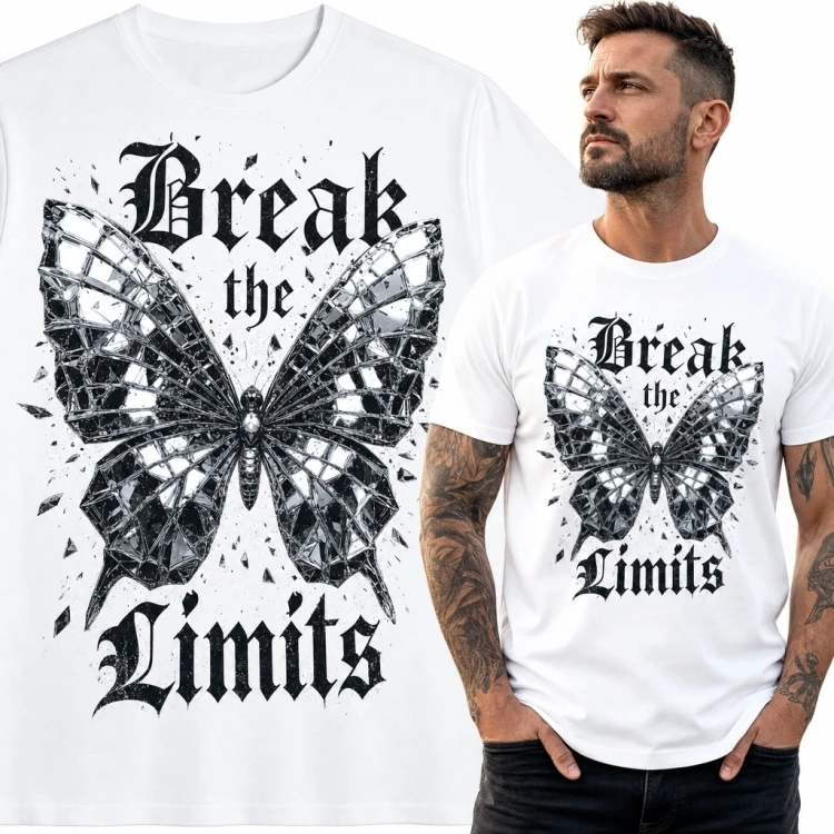 Koszulka męska z gotyckim motylem „Break the Limits” - mroczny nadruk