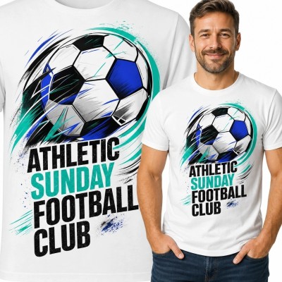 Koszulka męska z piłką nożną i napisem „Athletic Sunday Football Club” - sportowy nadruk