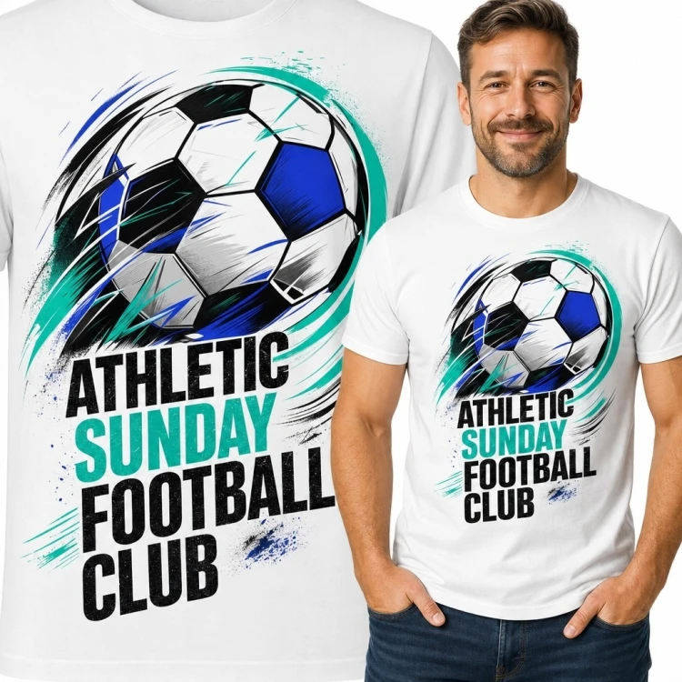 Koszulka męska z piłką nożną i napisem „Athletic Sunday Football Club” - sportowy nadruk