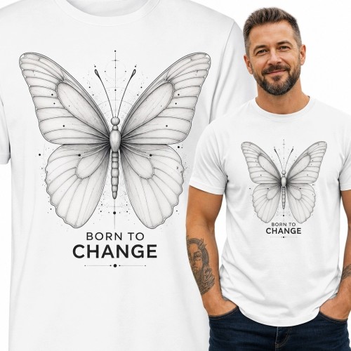 Koszulka męska z motylem „Born to Change” - symbol przemiany
