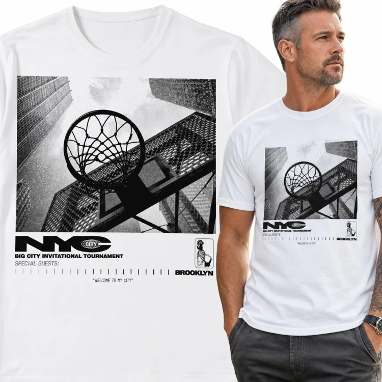 Koszulka męska z motywem koszykówki „NYC” - miejski streetball