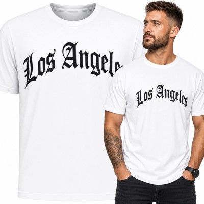Koszulka męska z gotyckim napisem „Los Angeles” - miejski styl