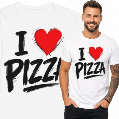 Koszulka męska dla miłośnika pizzy „I ♥ Pizza” - humorystyczny nadruk