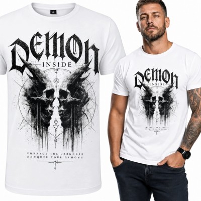 Koszulka męska „Demon Inside” ze skrzydlatą czaszką - gotycki nadruk