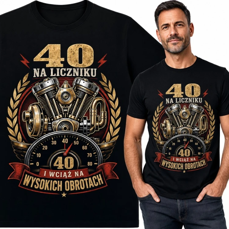 Koszulka męska na 40 urodziny „40 na liczniku” - silnik V-twin